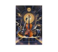 XMHMYHZJ Poster con musica, con violino e basso su un palco, decorazione artistica da parete, decorazione moderna da appendere, 60 x 90 cm