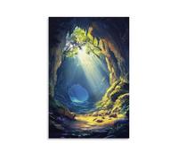XMHMYHZJ Poster con paesaggi, raggi del sole attraverso la grotta, decorazione artistica da parete, decorazione moderna da appendere, 50 x 75 cm