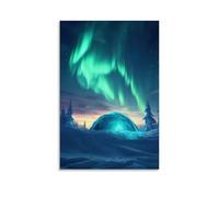 XMHMYHZJ Poster con paesaggio aurora boreale sopra l'igloo, decorazione artistica da parete, decorazione moderna, poster artistico da appendere, 60 x 90 cm