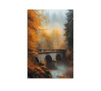 XMHMYHZJ Poster con paesaggio autunnale con nebbia sul ponte, decorazione moderna da appendere, 50 x 75 cm