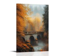 XMHMYHZJ Poster con paesaggio autunnale con nebbia sul ponte, decorazione moderna da appendere, 60 x 90 cm