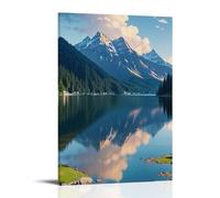 XMHMYHZJ Poster con paesaggio con lago calmo e montagne che riflettono il cielo, decorazione artistica da parete, decorazione moderna da appendere, 30 x 45 cm