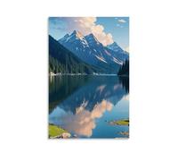 XMHMYHZJ Poster con paesaggio con lago calmo e montagne che riflettono il cielo, decorazione artistica da parete, decorazione moderna da appendere, 30 x 45 cm