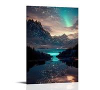 XMHMYHZJ Poster con paesaggio con l'aurora e le stelle sopra un lago di montagna, decorazione artistica da parete, decorazione moderna, poster artistico da appendere, 20 x 30 cm