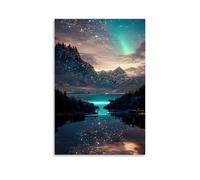 XMHMYHZJ Poster con paesaggio con l'aurora e le stelle sopra un lago di montagna, decorazione artistica da parete, decorazione moderna, poster artistico da appendere, 20 x 30 cm