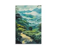 XMHMYHZJ Poster con paesaggio con nebbia mattutina nella piantagione di tè, decorazione da parete, decorazione moderna, poster artistico da appendere, 20 x 30 cm