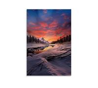 XMHMYHZJ Poster con paesaggio con vista sulle montagne e sul torrente con acqua che scorre dentro di loro, decorazione artistica da parete, decorazione moderna da appendere, 60 x 90 cm