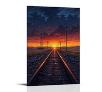 XMHMYHZJ Poster con paesaggio di binari ferroviari che si allungano in direzione verso il tramonto del sole, decorazione artistica da parete, poster artistico da appendere, 30 x 45 cm