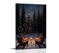 XMHMYHZJ Poster con paesaggio di sedie a dondolo in legno nella notte d'inverno con camino, decorazione artistica da parete moderna da appendere, poster artistico da appendere, 60 x 90 cm