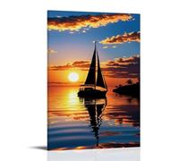 XMHMYHZJ Poster con paesaggio di una barca a vela sotto il tramonto al tramonto, decorazione da parete, decorazione moderna, poster artistico da appendere, 40 x 60 cm