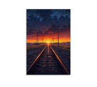 XMHMYHZJ Poster con paesaggio ferroviario che si estende in direzione verso il tramonto del sole, decorazione artistica da parete, decorazione moderna, poster artistico da appendere, 20 x 30 cm