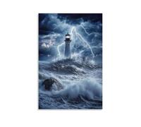 XMHMYHZJ Poster con paesaggio fulmine sopra il faro arte murale decorazione moderna da appendere poster artistico 20 x 30 cm
