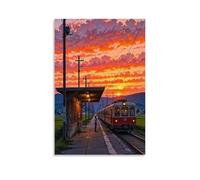 XMHMYHZJ Poster con paesaggio, paesaggio con paesaggio sotto il sole al tramonto, decorazione moderna da appendere, poster artistico da appendere, 60 x 90 cm