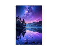 XMHMYHZJ Poster con paesaggio raffigurante il latteo che si riflette in un fiume ancora calmo, decorazione artistica da parete, decorazione moderna da appendere, 50 x 75 cm