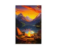 XMHMYHZJ Poster con paesaggio raffigurante un falò all'alba, decorazione moderna da appendere, 20 x 30 cm