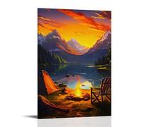 XMHMYHZJ Poster con paesaggio raffigurante un falò all'alba, decorazione moderna da appendere, 50 x 75 cm