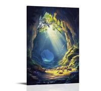 XMHMYHZJ Poster con paesaggio, raggi del sole attraverso la grotta, decorazione artistica da parete, decorazione moderna, poster artistico da appendere, 40 x 60 cm