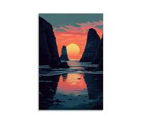 XMHMYHZJ Poster con paesaggio tramonto dietro le pile di mare, decorazione da parete, decorazione moderna, poster artistico da appendere, 20 x 30 cm