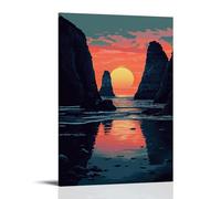 XMHMYHZJ Poster con paesaggio tramonto dietro le pile di mare, decorazione da parete, decorazione moderna, poster artistico da appendere, 30 x 45 cm