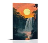 XMHMYHZJ Poster con paesaggio tramonto dietro una cascata, decorazione artistica da parete, decorazione moderna, poster artistico da appendere, 40 x 60 cm