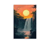 XMHMYHZJ Poster con paesaggio tramonto dietro una cascata, decorazione da parete, decorazione moderna, poster artistico da appendere, 30 x 45 cm