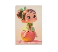 XMHMYHZJ Poster con personaggi dei cartoni animati per la stanza dei bambini, con una ragazza seduta su un frutto, decorazione artistica da parete moderna, poster artistico da appendere, 50 x 75 cm