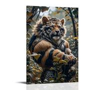 XMHMYHZJ Poster con una giovane tigre nella foresta con la zampa tenuta da parete, decorazione moderna da appendere, 60 x 90 cm