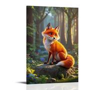 XMHMYHZJ Poster con una volpe realistica seduta sulla cima delle rocce nella foresta, decorazione artistica da parete, decorazione moderna da appendere, 40 x 60 cm