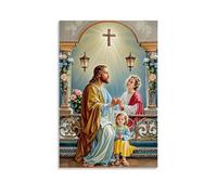 XMHMYHZJ Poster cristiano con Gesù e bambini davanti a una croce, circondato da parete, decorazione moderna da appendere, poster artistico da appendere, 50 x 75 cm