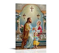 XMHMYHZJ Poster cristiano con Gesù e bambini davanti a una croce, circondato da parete, decorazione moderna da appendere, poster artistico da appendere, 40 x 60 cm