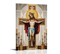 XMHMYHZJ Poster cristiano con Gesù e candele in una chiesa, altare con croce dipinta su parete, decorazione moderna da appendere, 50 x 75 cm