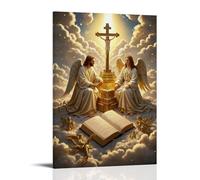 XMHMYHZJ Poster cristiano con Gesù e l'urna d'oro circondato da angeli, decorazione artistica da parete, decorazione moderna da appendere, 60 x 90 cm