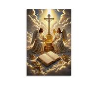 XMHMYHZJ Poster cristiano con Gesù e l'urna d'oro circondato da angeli, decorazione artistica da parete, decorazione moderna da appendere, 50 x 75 cm