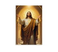 XMHMYHZJ Poster cristiano con Gesù in piedi su una porta nella fede, con indosso un panno marrone, decorazione moderna da appendere, poster artistico da appendere, 40 x 60 cm
