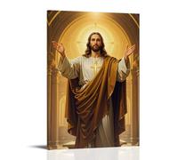 XMHMYHZJ Poster cristiano con Gesù in piedi su una porta nella fede, con indosso un panno marrone, decorazione moderna da appendere, poster artistico da appendere, 30 x 45 cm