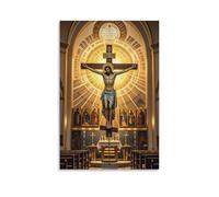 XMHMYHZJ Poster cristiano con Gesù su una croce sopra un gruppo di candele e decorazione da parete religiosa, decorazione moderna da appendere (60 x 90 cm)