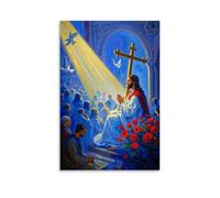 XMHMYHZJ Poster cristiano con il crocifisso di Gesù, una colomba che vola in volo, decorazione artistica da parete, poster artistico da appendere, 20 x 30 cm