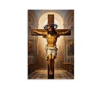 XMHMYHZJ Poster cristiano di Gesù appeso alla croce in una cappella poco illuminata, decorazione artistica da parete, poster artistico da appendere, 30 x 45 cm