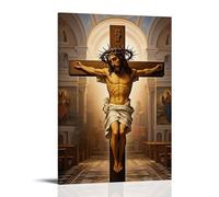 XMHMYHZJ Poster cristiano di Gesù appeso alla croce in una cappella poco illuminata, decorazione artistica da parete, poster artistico da appendere, 60 x 90 cm