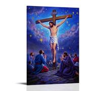 XMHMYHZJ Poster cristiano di Gesù crocifisso sulla croce come un'altra persona al ginocchio, decorazione artistica da parete, decorazione moderna, poster artistico da appendere, 60 x 90 cm