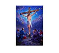 XMHMYHZJ Poster cristiano di Gesù crocifisso sulla croce come un'altra persona al ginocchio, decorazione artistica da parete, decorazione moderna, poster artistico da appendere, 50 x 75 cm