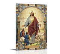 XMHMYHZJ Poster cristiano di Gesù davanti alle pecore e una croce, decorazione artistica da parete, decorazione moderna, poster artistico da appendere, 60 x 90 cm