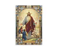 XMHMYHZJ Poster cristiano di Gesù davanti alle pecore e una croce, decorazione artistica da parete, decorazione moderna, poster artistico da appendere, 20 x 30 cm
