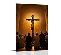 XMHMYHZJ Poster cristiano di Gesù sulla croce è posato davanti a persone, decorazione artistica da parete, decorazione moderna, poster artistico da appendere, 60 x 90 cm