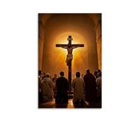 XMHMYHZJ Poster cristiano di Gesù sulla croce è posato davanti a persone, decorazione artistica da parete, decorazione moderna, poster artistico da appendere, 40 x 60 cm