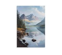 XMHMYHZJ Poster da appendere alla parete con la calma di un lago di montagna, una resa di acque ferme e cime riflesse, decorazione moderna da appendere, 30 x 45 cm