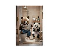 XMHMYHZJ Poster da appendere alla parete del bagno con orso bruno seduto sul water, decorazione moderna da appendere, 50 x 75 cm