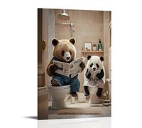 XMHMYHZJ Poster da appendere alla parete del bagno con orso bruno seduto sul water, decorazione moderna da appendere, 50 x 75 cm