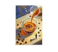 XMHMYHZJ Poster da appendere alla parete, motivo: "Un piccolo uomo che guarda la tazza riempie lentamente il caffè", decorazione moderna da appendere, 60 x 90 cm