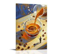 XMHMYHZJ Poster da appendere alla parete, motivo: "Un piccolo uomo che guarda la tazza riempie lentamente il caffè", decorazione moderna da appendere, 50 x 75 cm